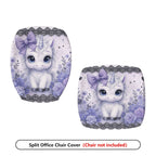 2-Piece Unicorn Floral Cute Purple Fantasy  Computer Chair Cover Set, Seat and Backrest