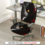 2-Piece Stylish Cat Art Red Black Abstract  Computer Chair Cover Set, Seat and Backrest