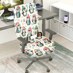 2-Piece Christmas Penguin Winter Festive Holiday Cute  Computer Chair Cover Set, Seat and Backrest