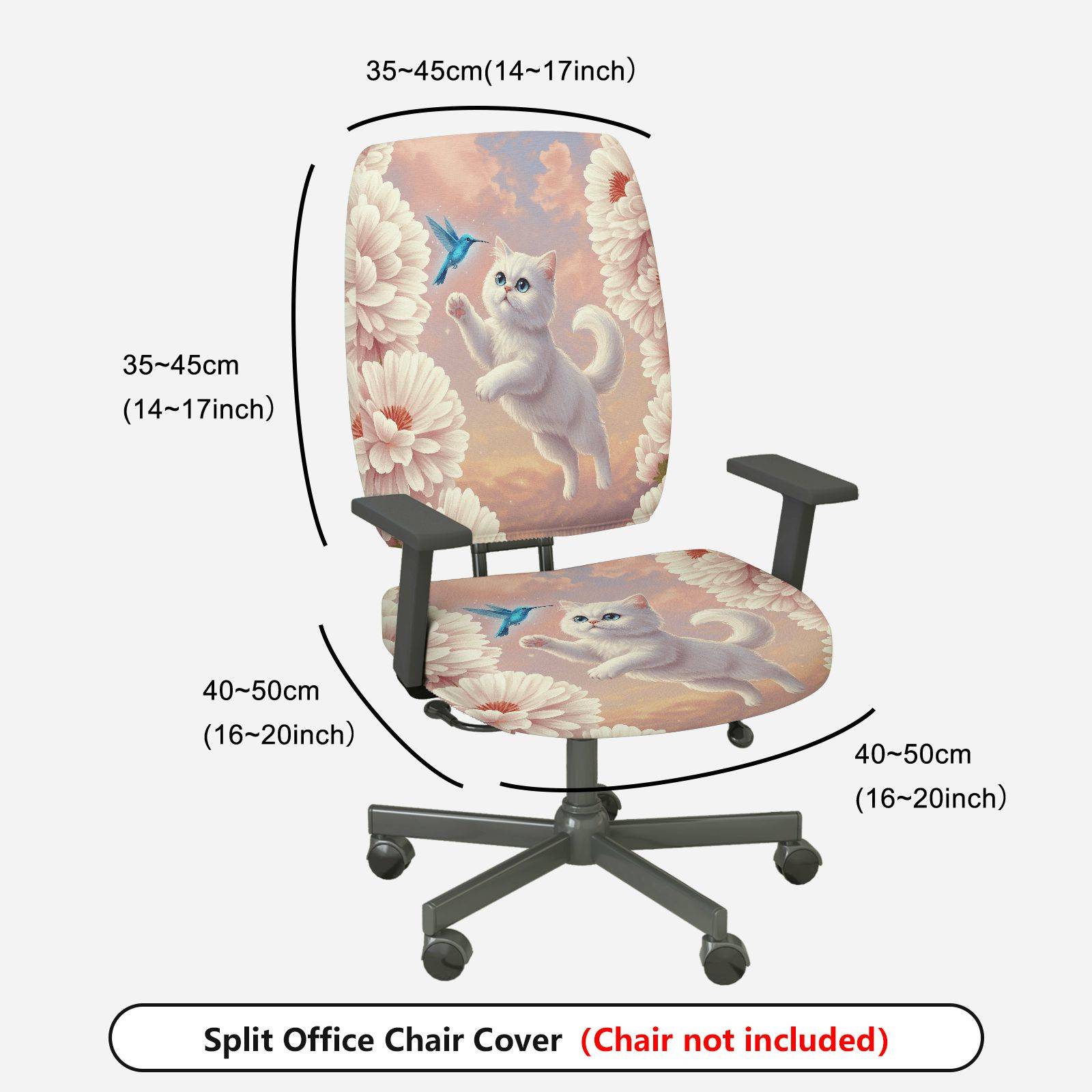 2-Piece Floral Cat Bird Clouds Sunset  Computer Chair Cover Set, Seat and Backrest