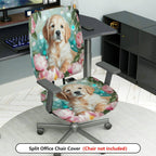 2-Piece Floral Dog Pattern Colorful Cute Relaxing  Computer Chair Cover Set, Seat and Backrest