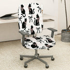 2-Piece Black cat bow paw print  Computer Chair Cover Set, Seat and Backrest