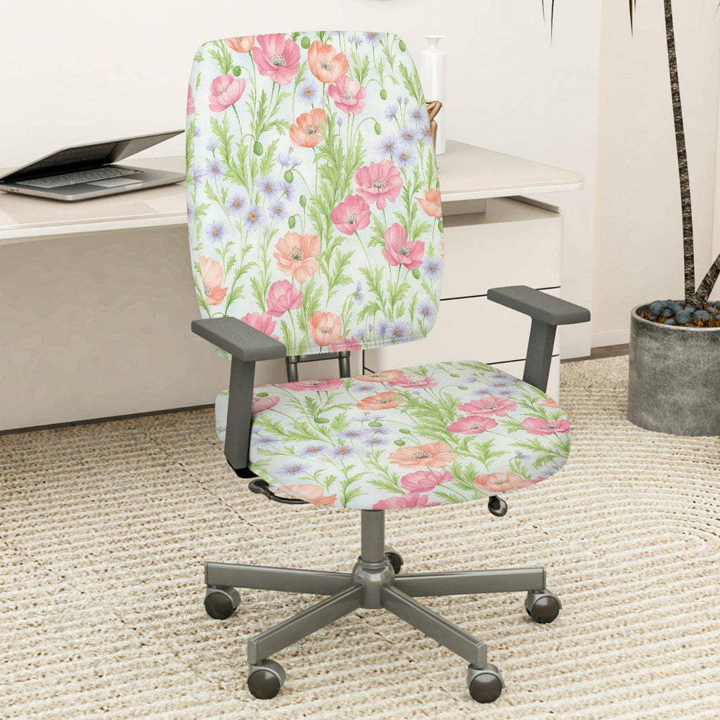 2-Piece Floral Blossom Pastel Spring Garden  Computer Chair Cover Set, Seat and Backrest