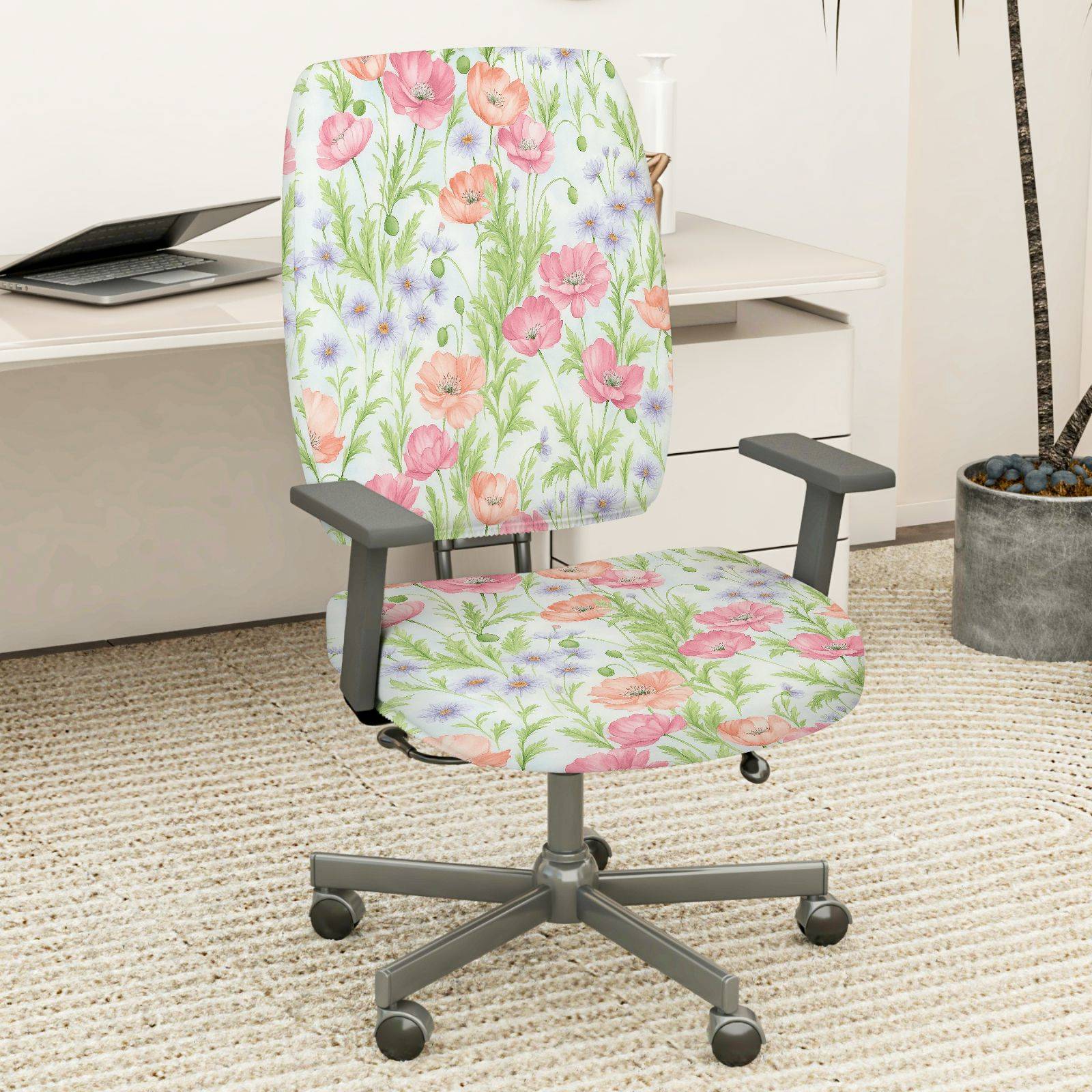 2-Piece Floral Blossom Pastel Spring Garden  Computer Chair Cover Set, Seat and Backrest