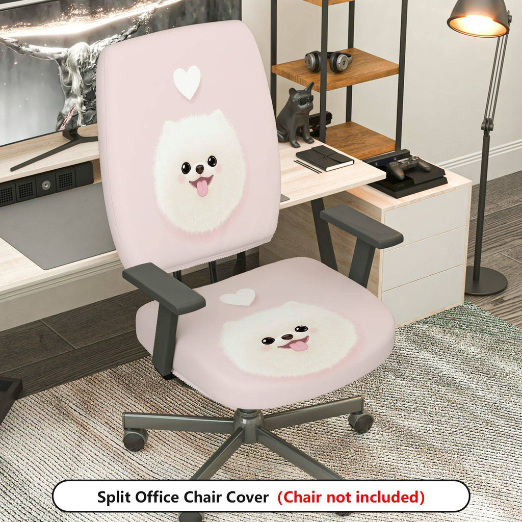 2-Piece Cute Dog Heart Pink Adorable Fun  Computer Chair Cover Set, Seat and Backrest