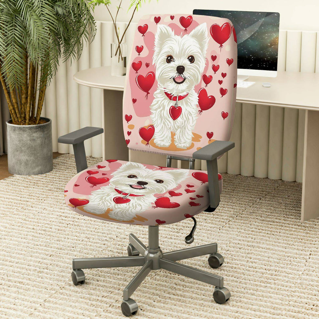 2-Piece Cute Valentine Dog Heart Love Romantic  Computer Chair Cover Set, Seat and Backrest