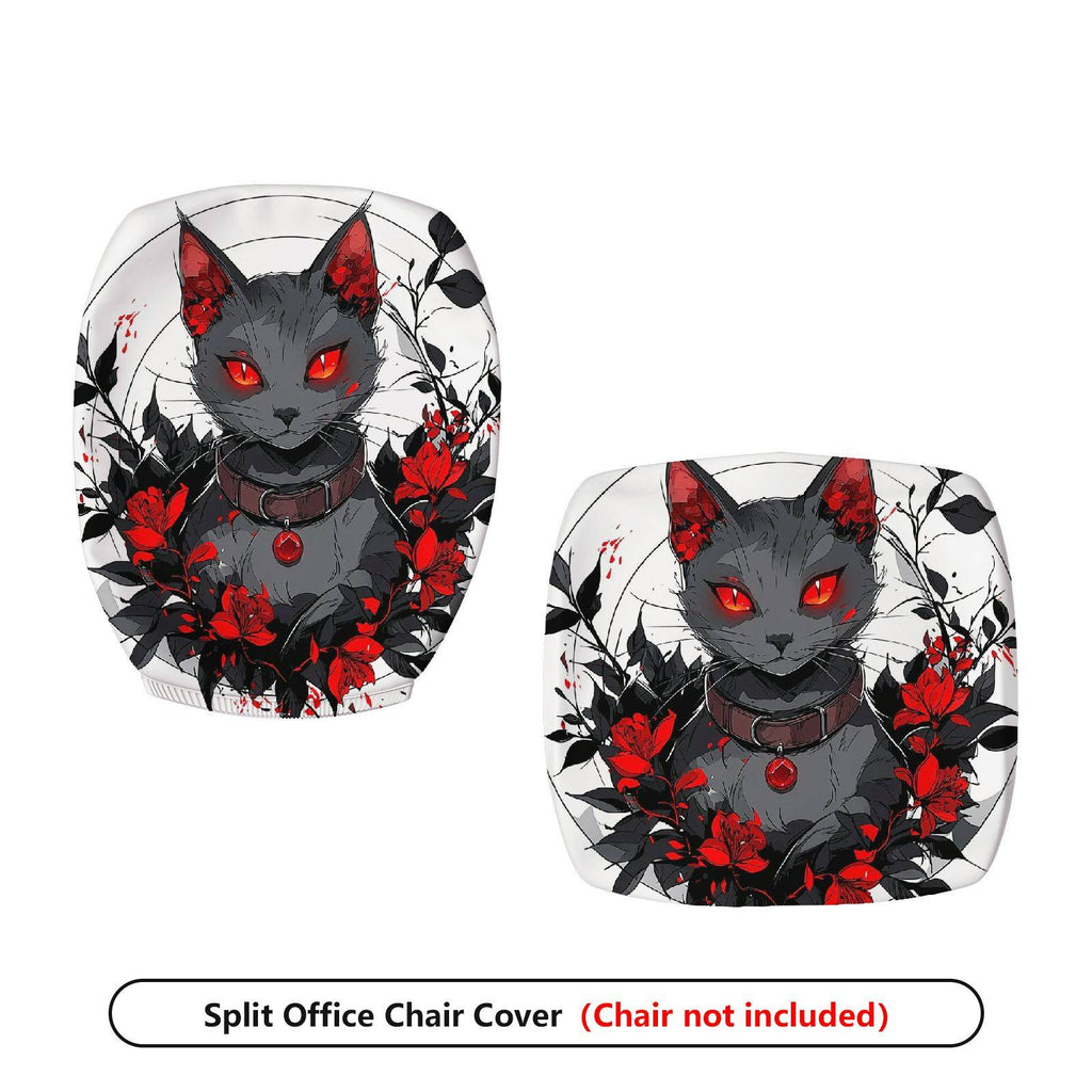 2-Piece Gothic Cat Floral Artistic Red Black  Computer Chair Cover Set, Seat and Backrest