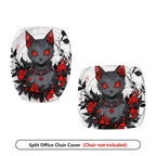 2-Piece Gothic Cat Floral Artistic Red Black  Computer Chair Cover Set, Seat and Backrest