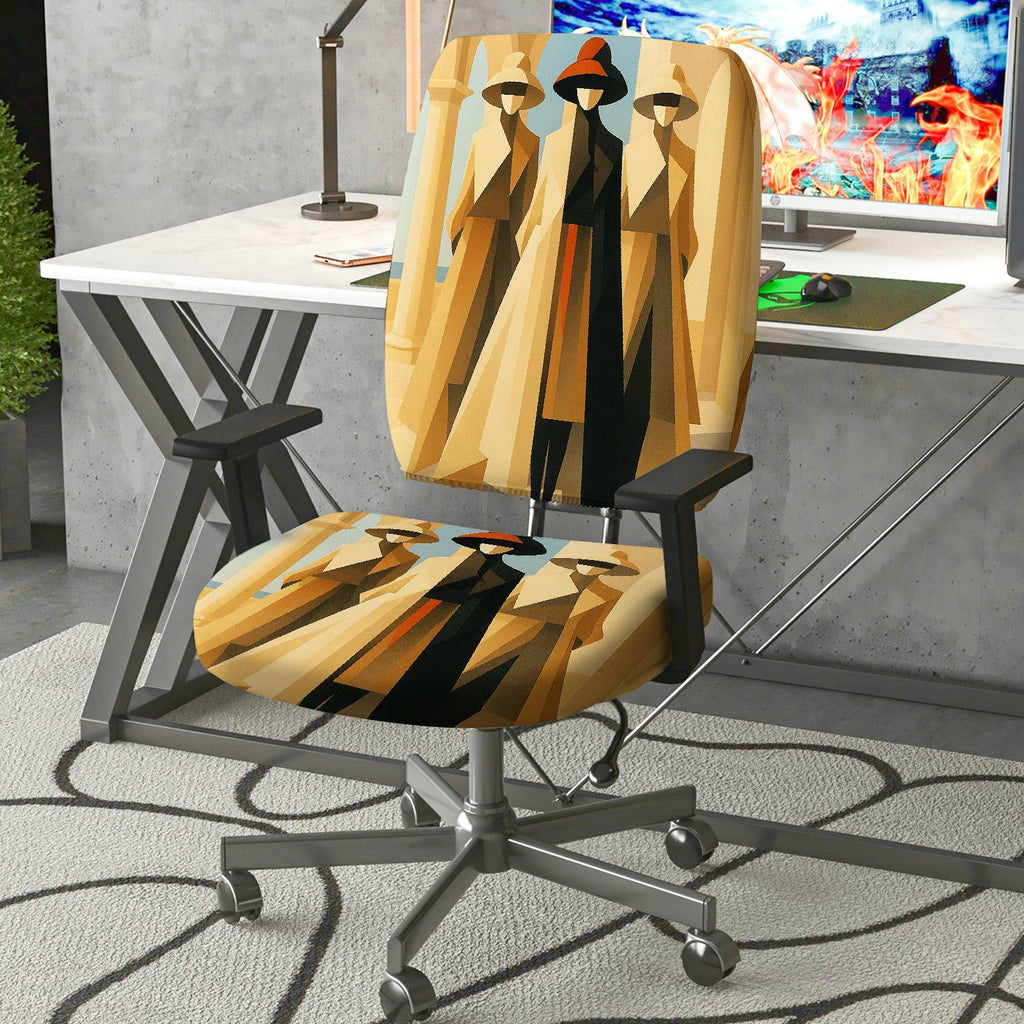 2-Piece Abstract Art Geometric Modern Stylish  Computer Chair Cover Set, Seat and Backrest