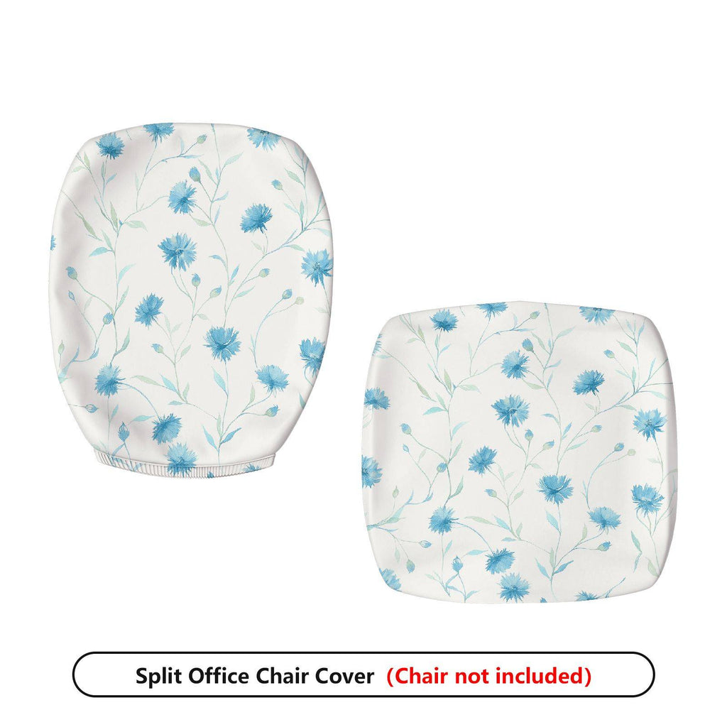 2-Piece Floral Pattern Blue Cornflower  Computer Chair Cover Set, Seat and Backrest