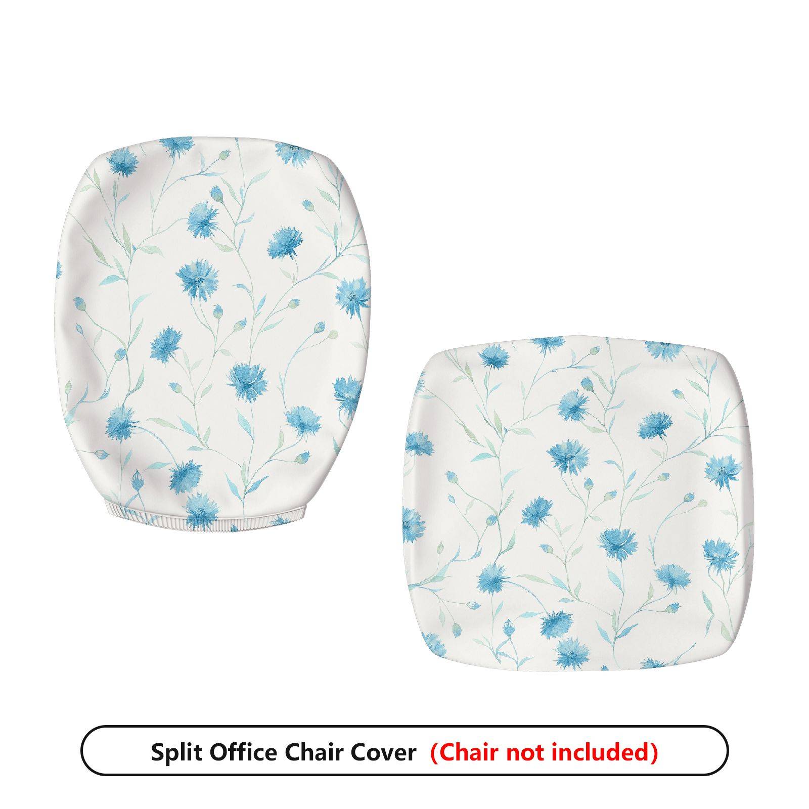 2-Piece Floral Pattern Blue Cornflower  Computer Chair Cover Set, Seat and Backrest