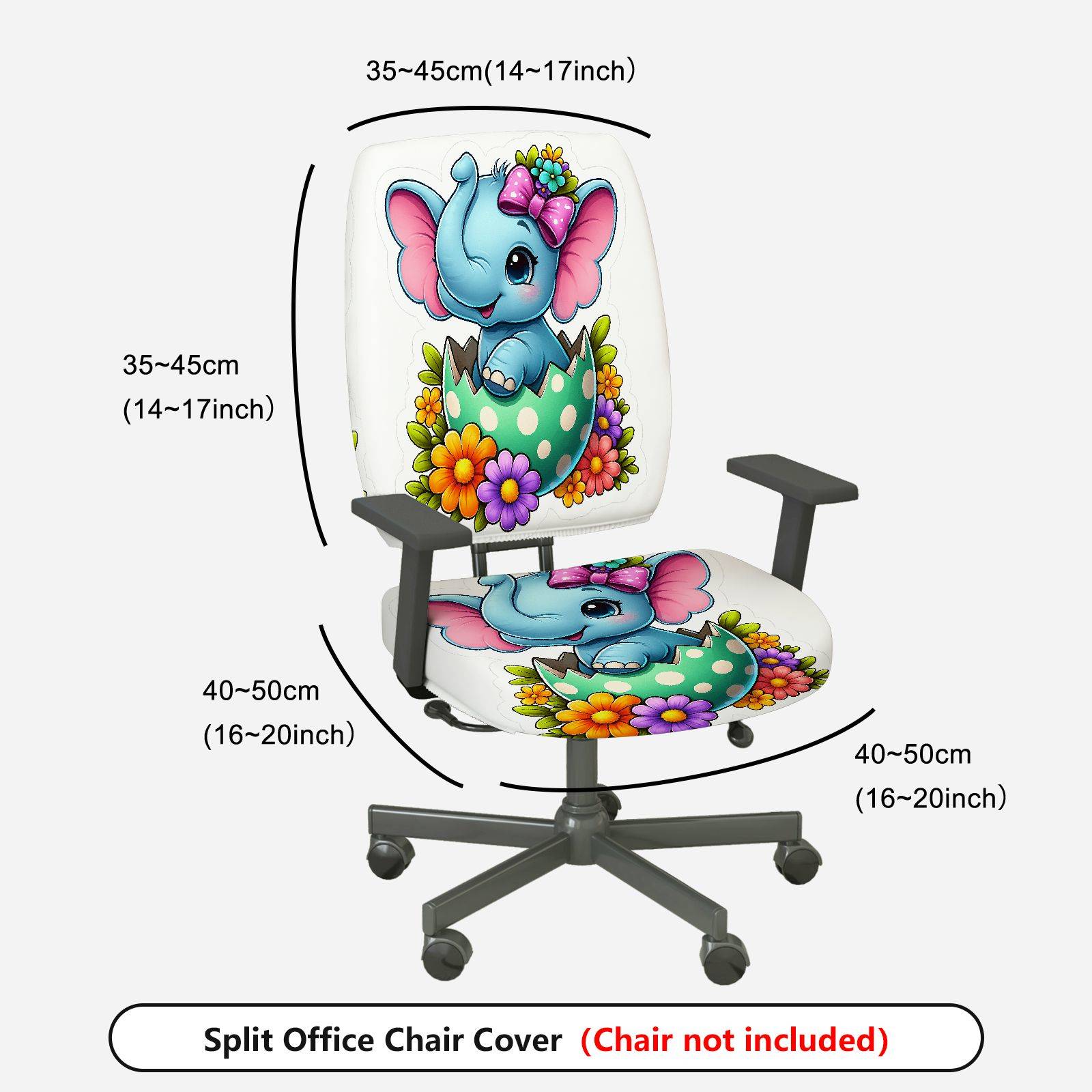 2-Piece Cute Colorful Floral Happy Easter  Computer Chair Cover Set, Seat and Backrest