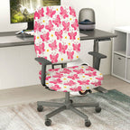 2-Piece Pink Butterfly Floral Cute  Computer Chair Cover Set, Seat and Backrest