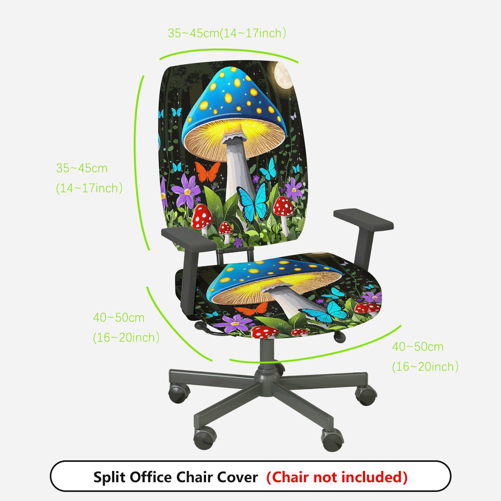 2-Piece Fantasy Mushroom Forest Butterfly Flower Decorative  Computer Chair Cover Set, Seat and Backrest