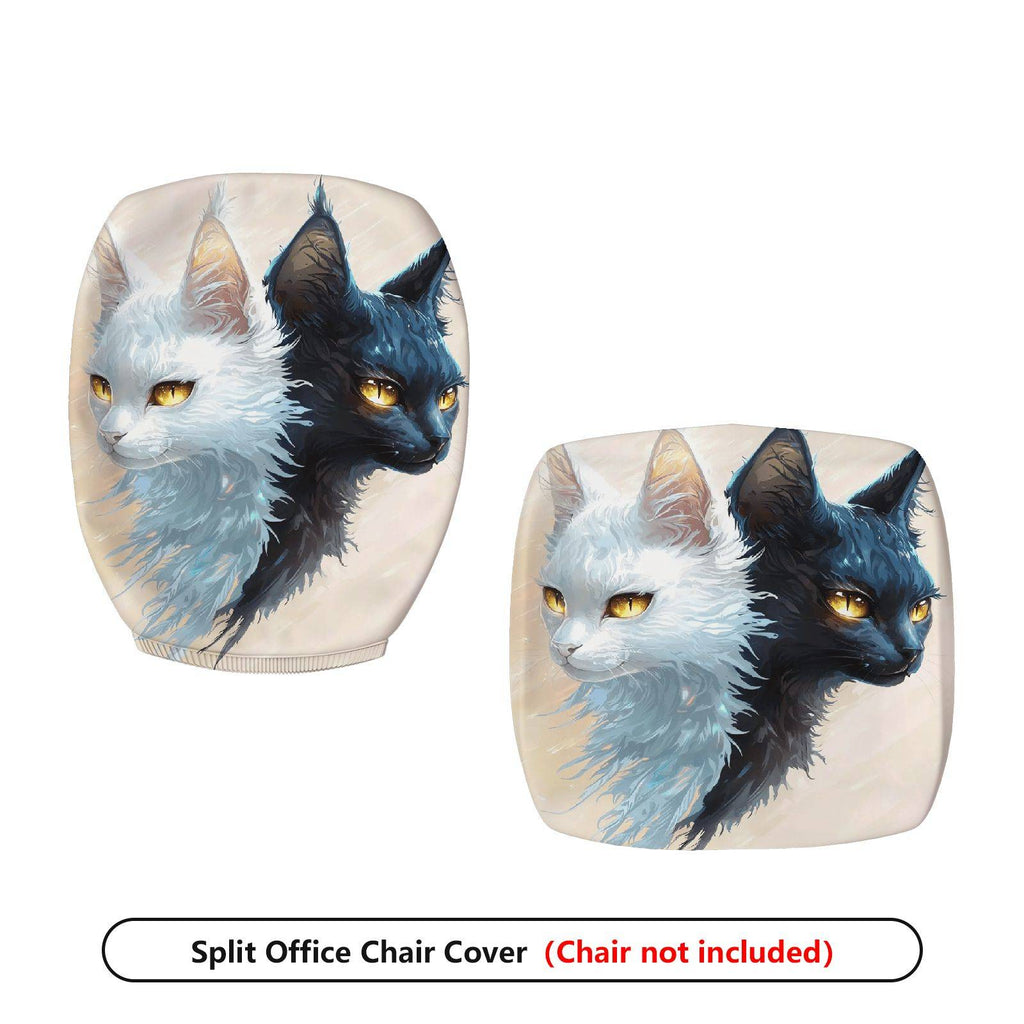2-Piece Artistic Dual Cats Ink Painting Stylish Modern Unique  Computer Chair Cover Set, Seat and Backrest