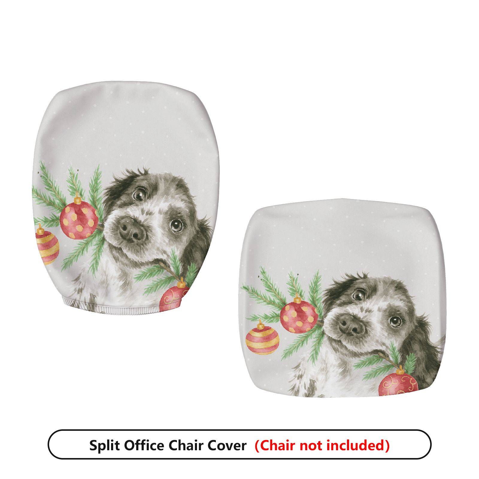 2-Piece Dog Christmas Holiday Festive Decorative  Computer Chair Cover Set, Seat and Backrest