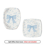 2-Piece Floral Bowknot Pattern Blue White Cute  Computer Chair Cover Set, Seat and Backrest