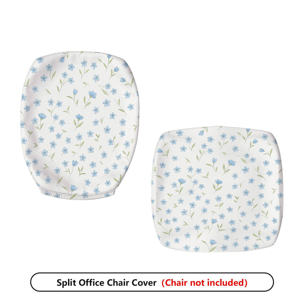 2-Piece Floral Pattern Blue White  Computer Chair Cover Set, Seat and Backrest