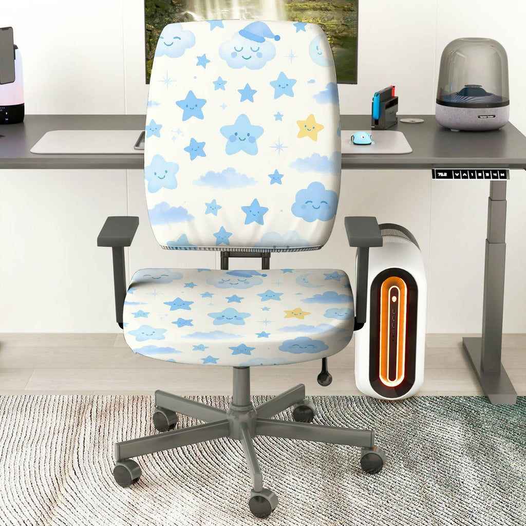 2-Piece Cute Sky Star Cloud Moon  Computer Chair Cover Set, Seat and Backrest
