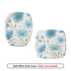 2-Piece Floral Pattern Blue Flowers  Computer Chair Cover Set, Seat and Backrest