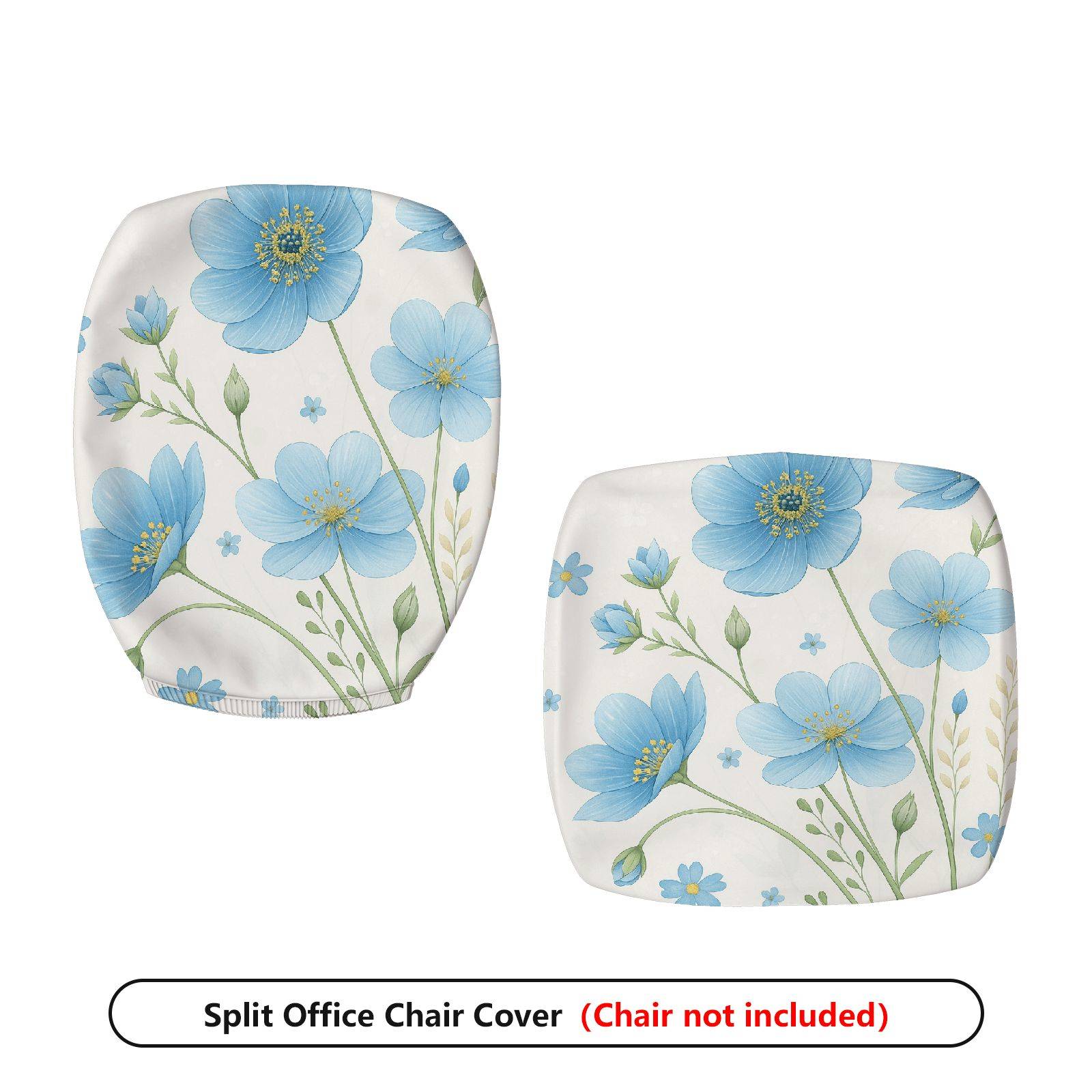 2-Piece Floral Pattern Blue Flowers  Computer Chair Cover Set, Seat and Backrest