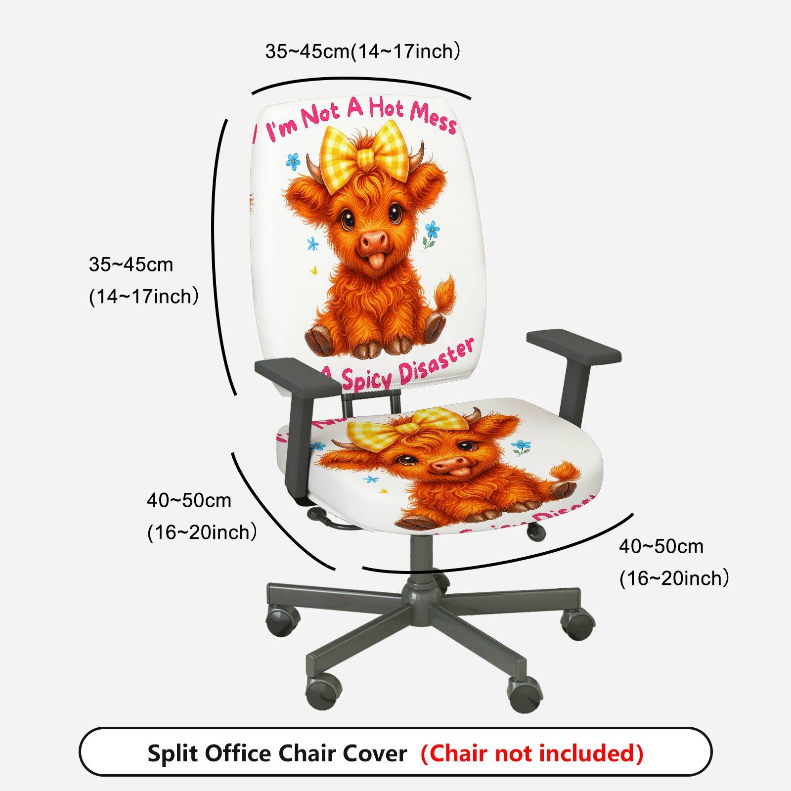 2-Piece Cute Funny Animal  Computer Chair Cover Set, Seat and Backrest
