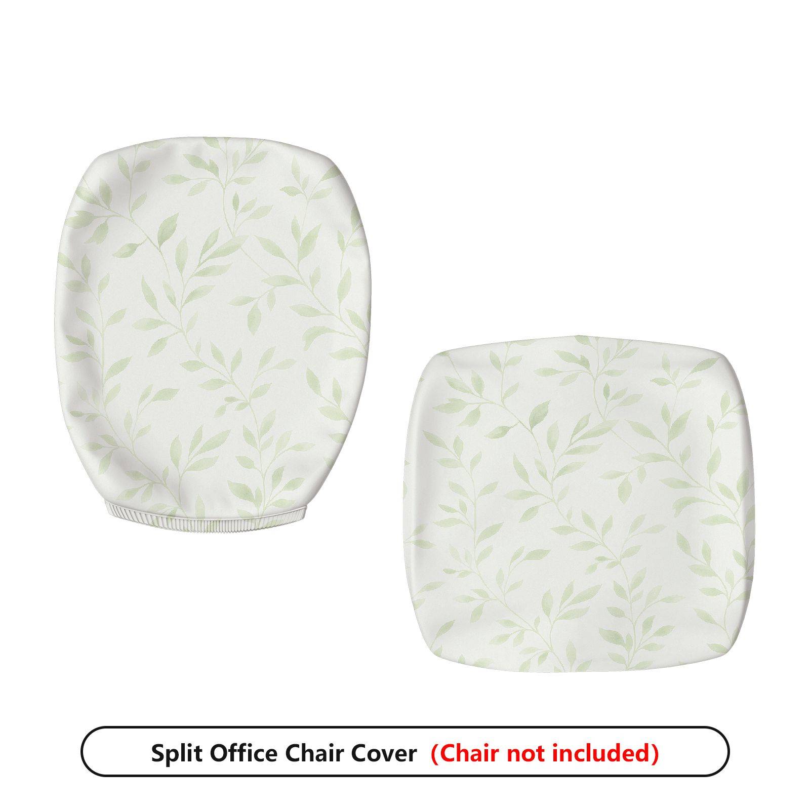 2-Piece Leaf Print Green  Computer Chair Cover Set, Seat and Backrest