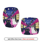 2-Piece Cat Night Street Black White Moonlight  Computer Chair Cover Set, Seat and Backrest