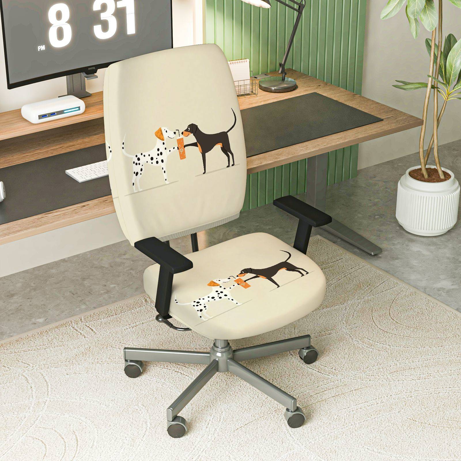 2-Piece Dog Pattern Animal  Computer Chair Cover Set, Seat and Backrest