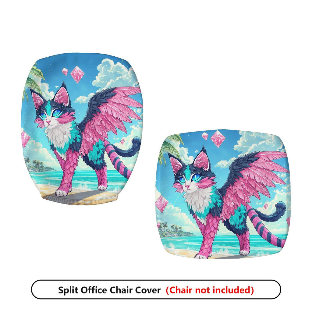 2-Piece Fantasy Cat Beach Wing Vibrant Diamond  Computer Chair Cover Set, Seat and Backrest