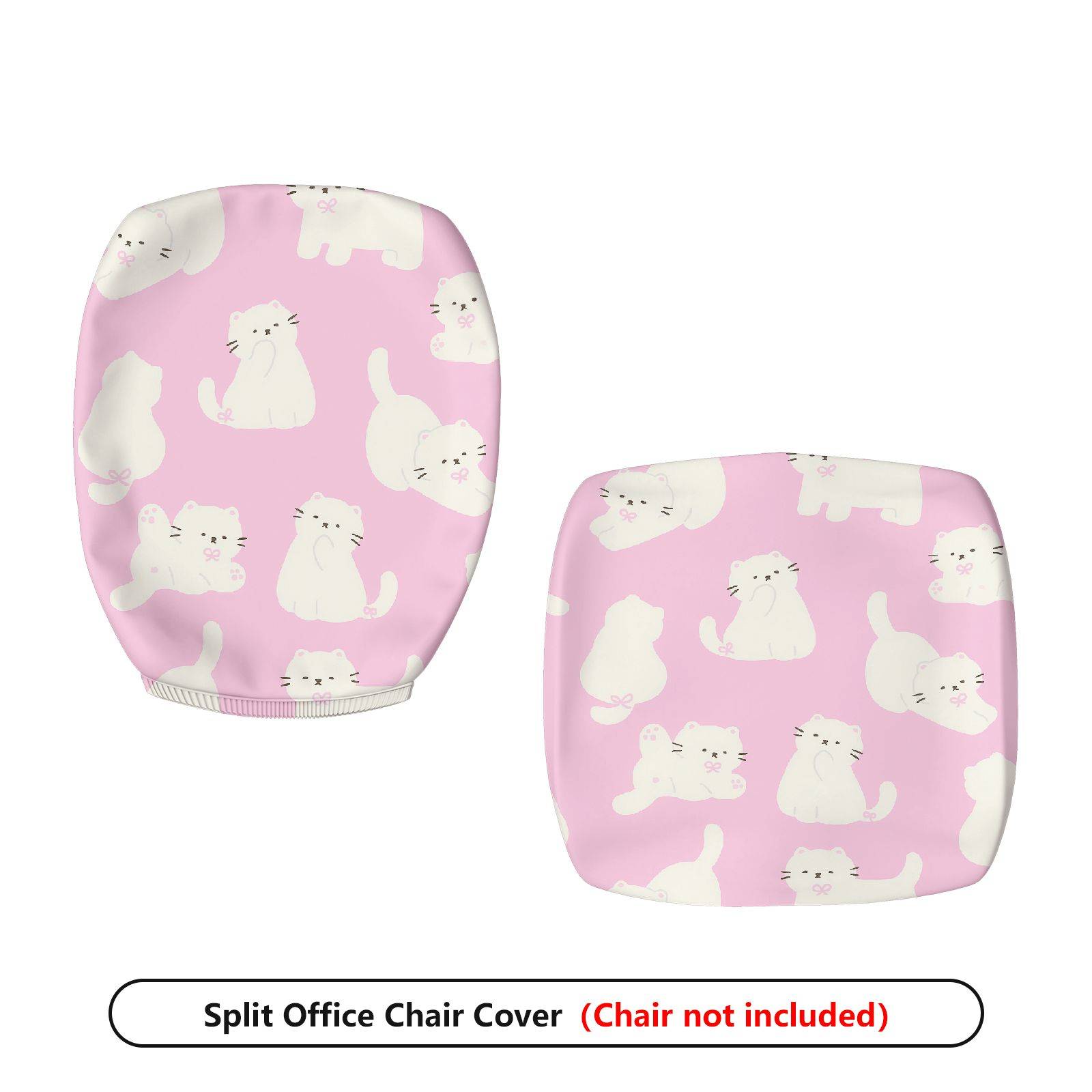 2-Piece Pink Cat Pattern Cute Decorative  Computer Chair Cover Set, Seat and Backrest