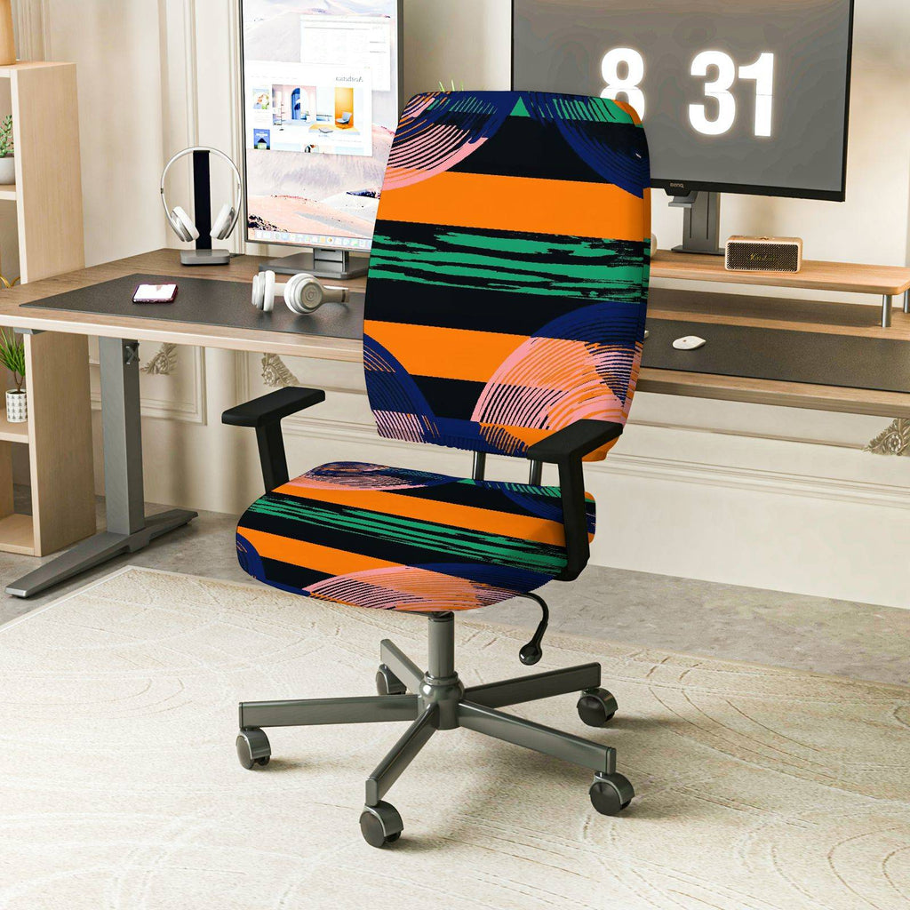 2-Piece Abstract Geometric Stripe Colorful Pattern  Computer Chair Cover Set, Seat and Backrest
