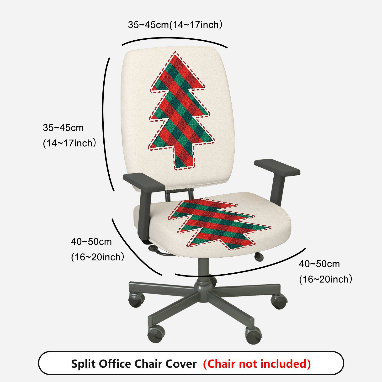 2-Piece Christmas plaid tree pattern holiday decoration  Computer Chair Cover Set, Seat and Backrest