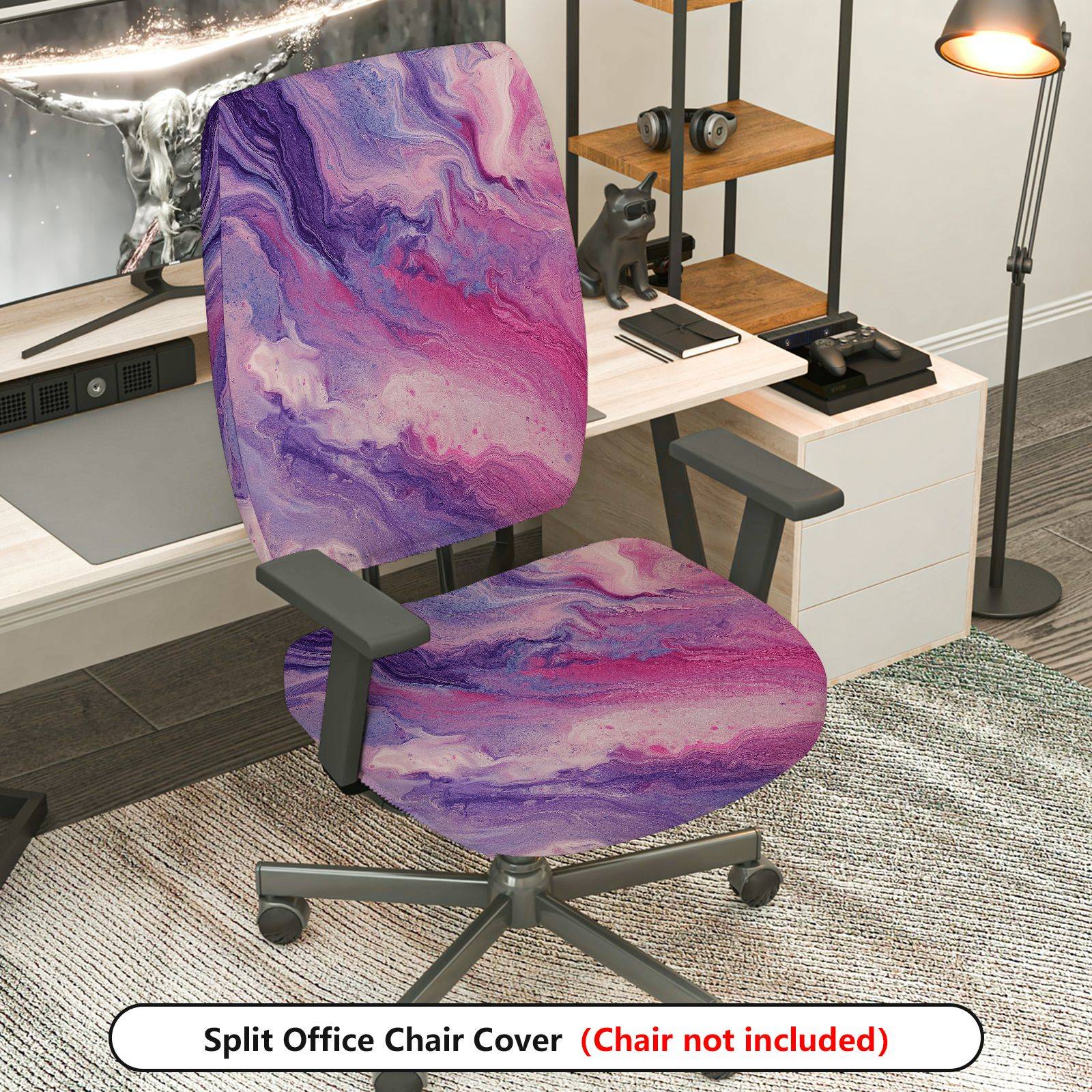 2-Piece Abstract Marble Swirl Pink Purple  Computer Chair Cover Set, Seat and Backrest