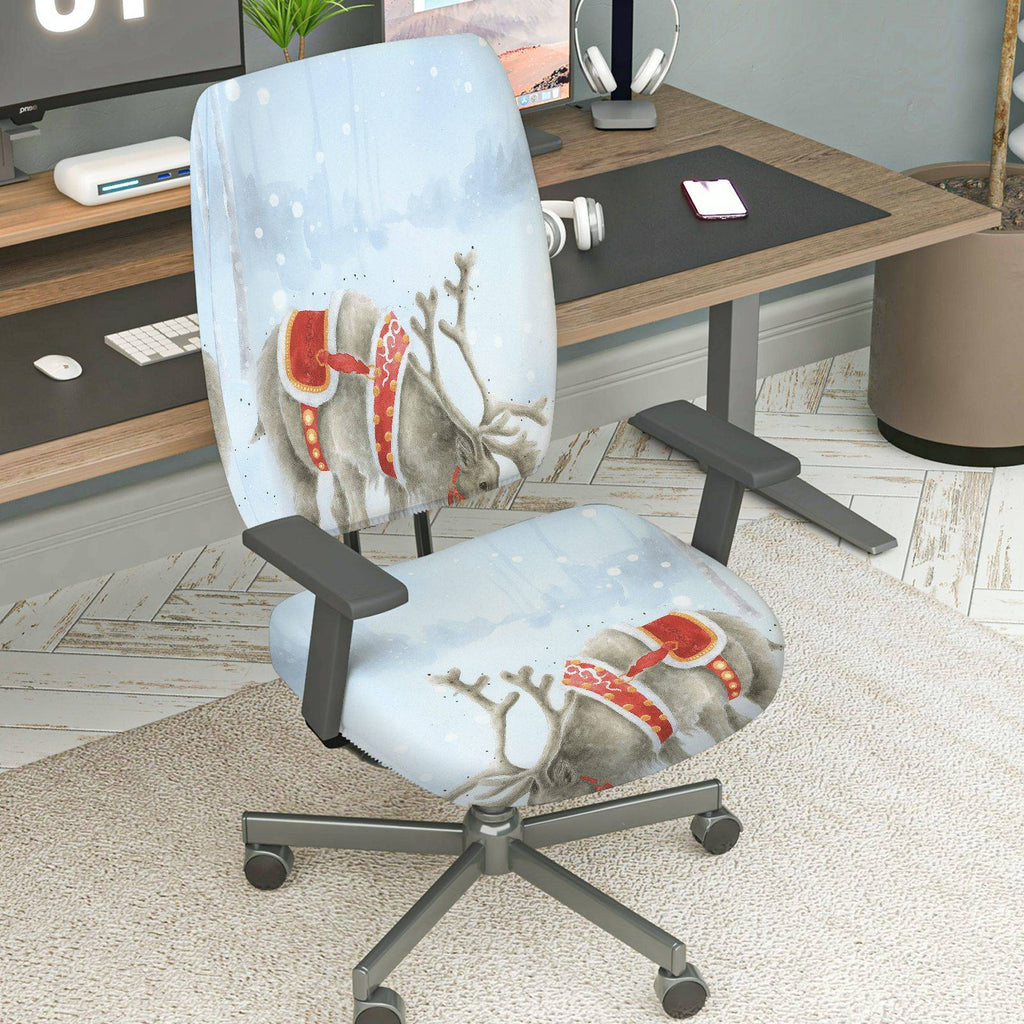 2-Piece Christmas Reindeer Winter Snow Decoration  Computer Chair Cover Set, Seat and Backrest