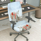 2-Piece Christmas Reindeer Winter Snow Decoration  Computer Chair Cover Set, Seat and Backrest
