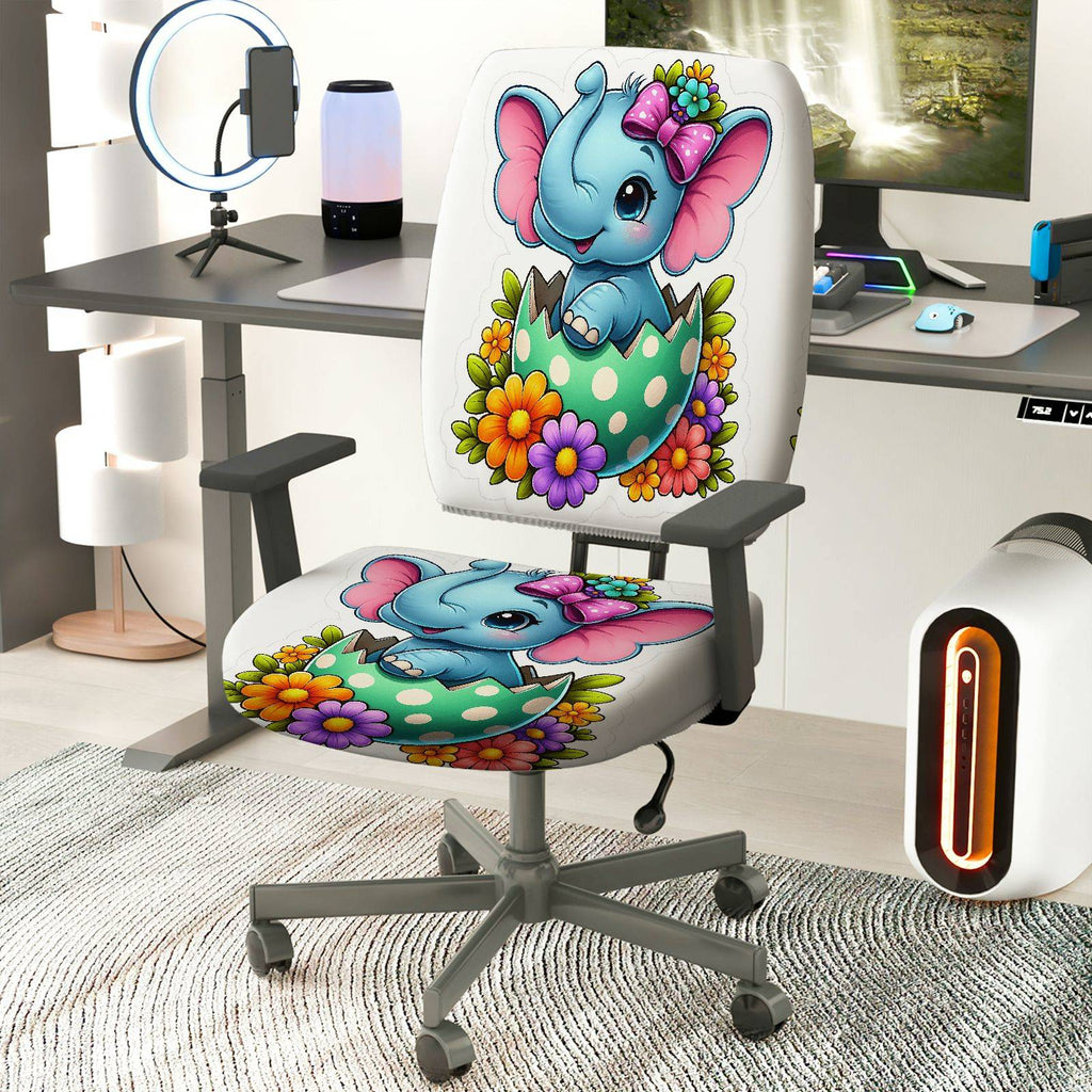 2-Piece Cute Colorful Floral Happy Easter  Computer Chair Cover Set, Seat and Backrest
