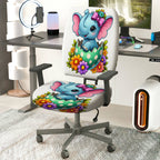 2-Piece Cute Colorful Floral Happy Easter  Computer Chair Cover Set, Seat and Backrest