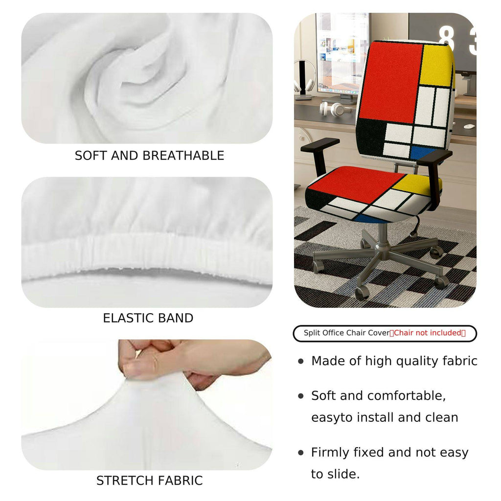 2-Piece Abstract Geometric Modern Colorful Artistic Design  Computer Chair Cover Set, Seat and Backrest