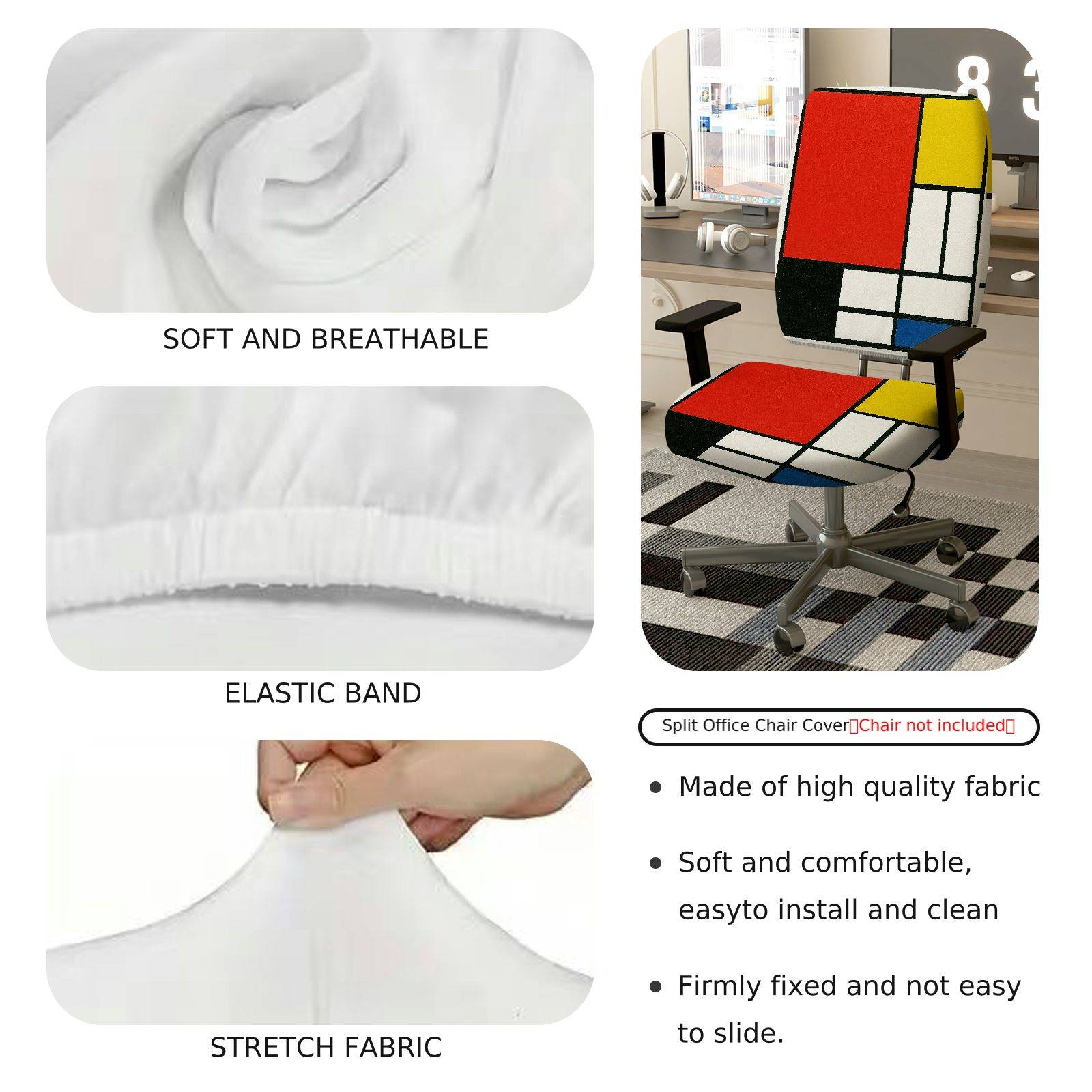 2-Piece Abstract Geometric Modern Colorful Artistic Design  Computer Chair Cover Set, Seat and Backrest