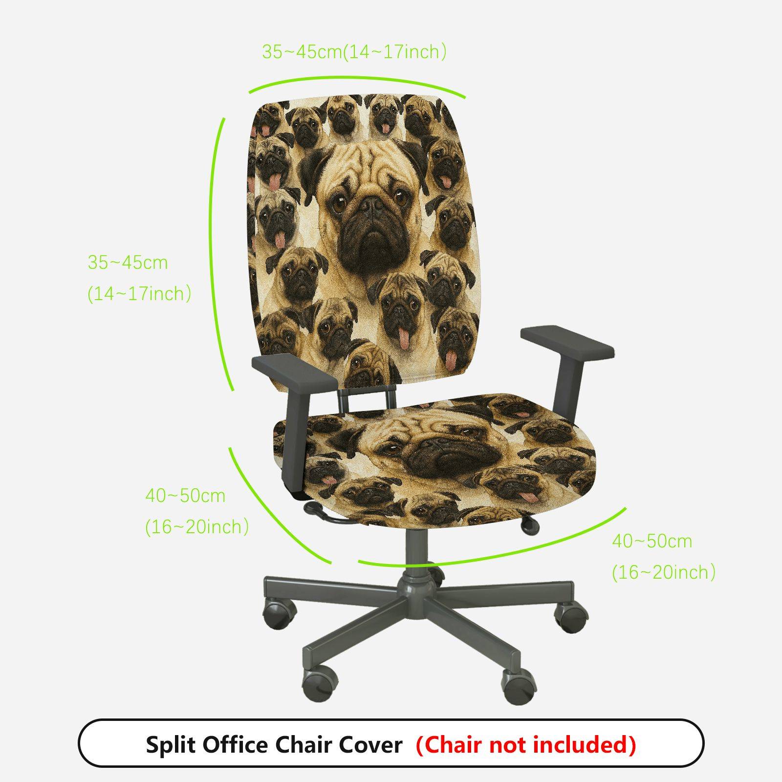 2-Piece Pug Dog Animal Print Cute Funny  Computer Chair Cover Set, Seat and Backrest