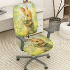 2-Piece Cute Bunny Daisy Floral Spring Summer  Computer Chair Cover Set, Seat and Backrest