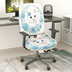 2-Piece Cute Floral Cat Pattern Printed  Computer Chair Cover Set, Seat and Backrest