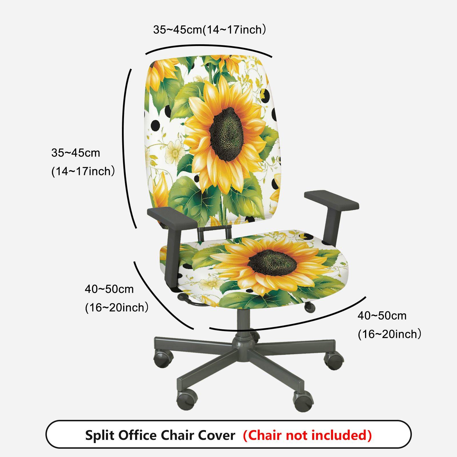 2-Piece Floral Sunflower Nature Art  Computer Chair Cover Set, Seat and Backrest