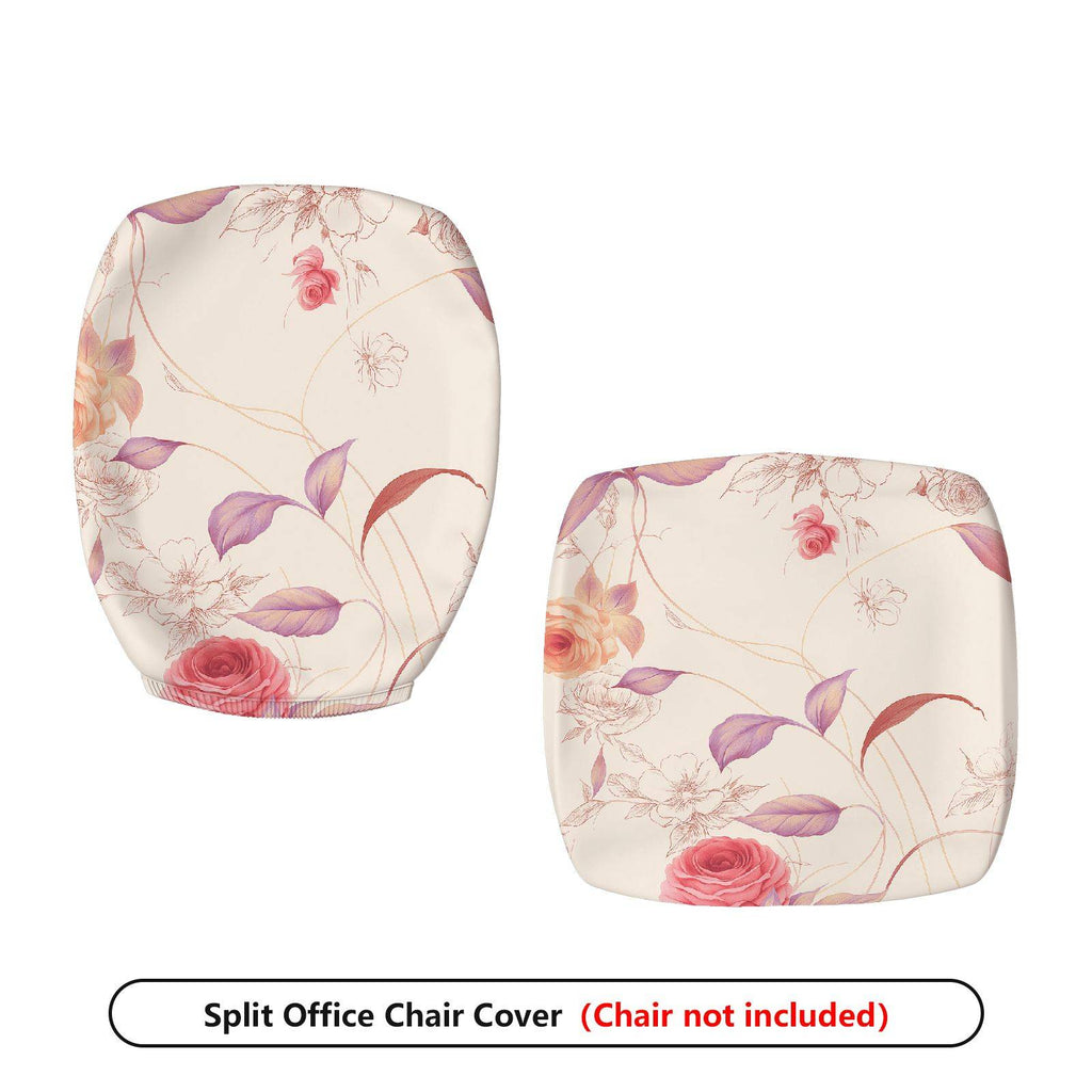 2-Piece Floral Pattern Rose Pink Purple Decorative  Computer Chair Cover Set, Seat and Backrest