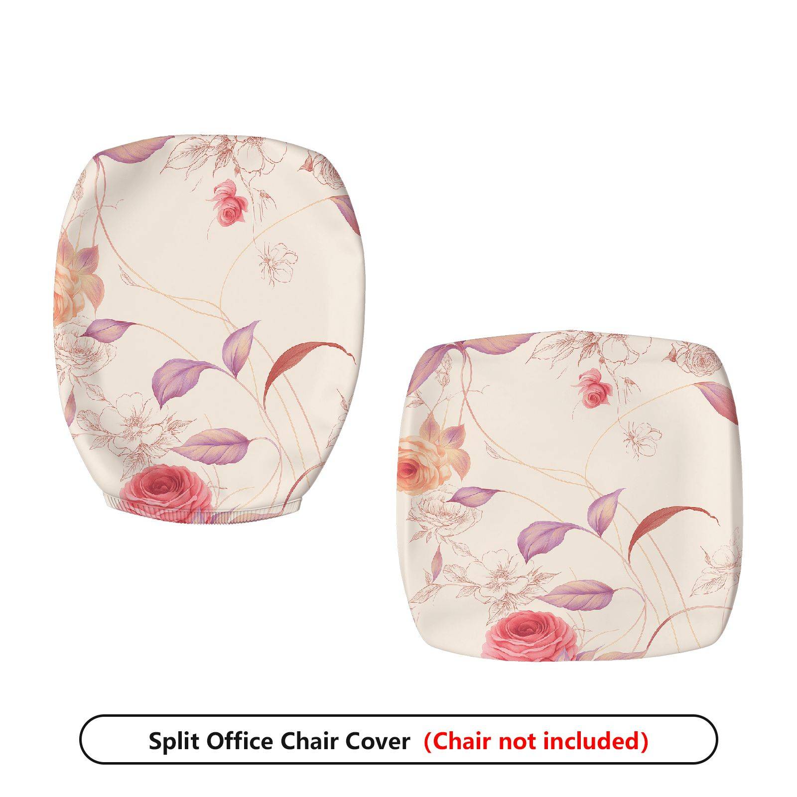 2-Piece Floral Pattern Rose Pink Purple Decorative  Computer Chair Cover Set, Seat and Backrest
