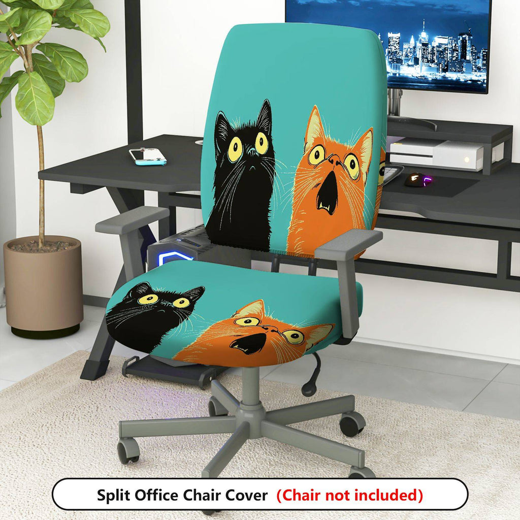 2-Piece Cute Cat Pattern Colorful Fun Whimsical Unique  Computer Chair Cover Set, Seat and Backrest