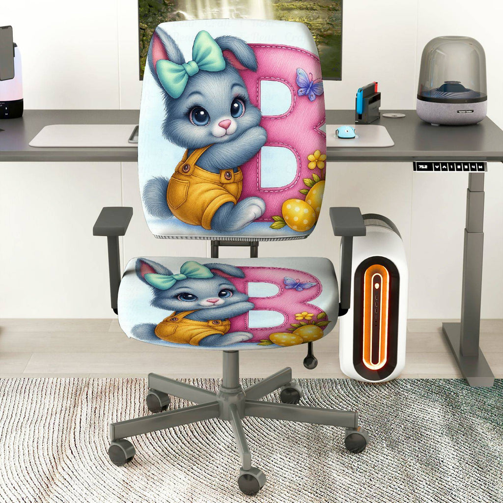 2-Piece Rabbit Easter Spring Colorful Cute  Computer Chair Cover Set, Seat and Backrest
