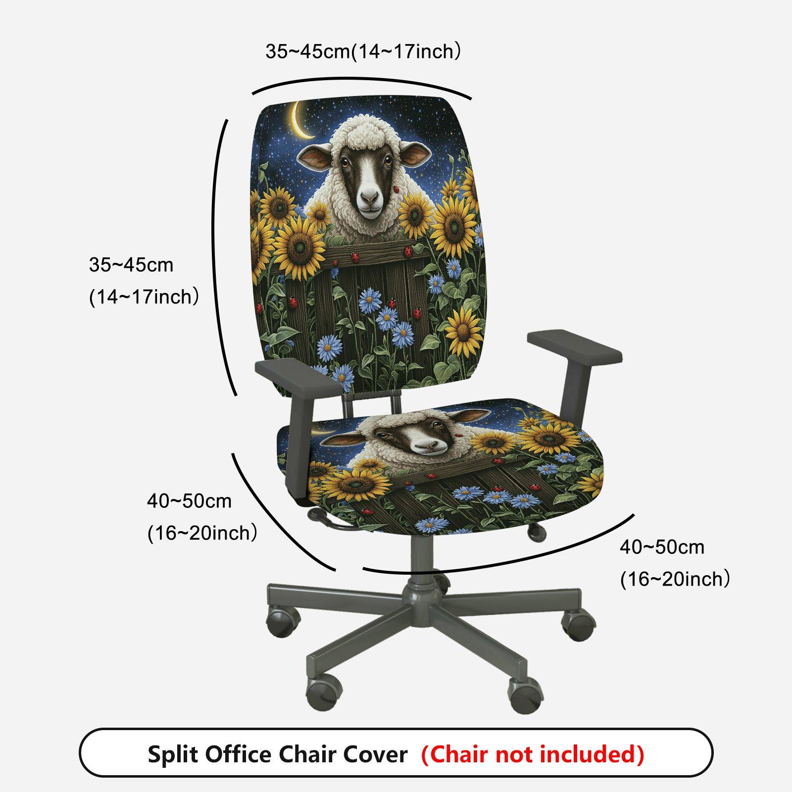 2-Piece Sheep Floral Night Sky Sunflower Daisy  Computer Chair Cover Set, Seat and Backrest