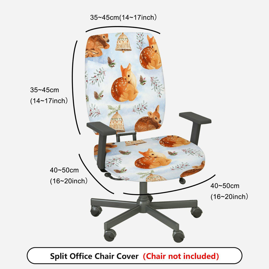 2-Piece Cute Christmas Deer Bell Pine Leaves  Computer Chair Cover Set, Seat and Backrest